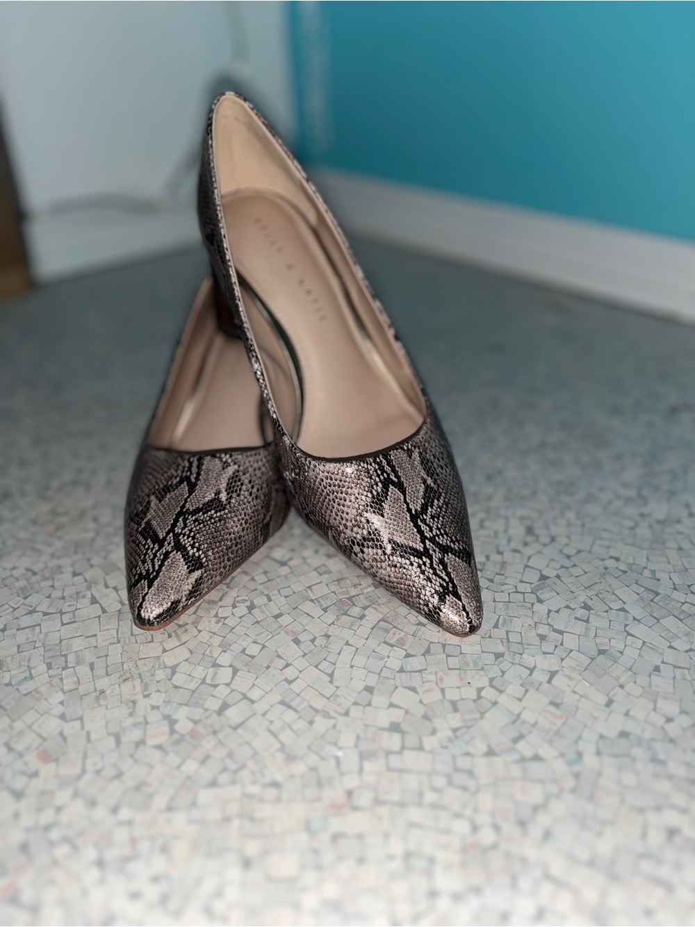 Kelly & Katie Snake-Print Pointed Toe Pumps - Brown/Gray